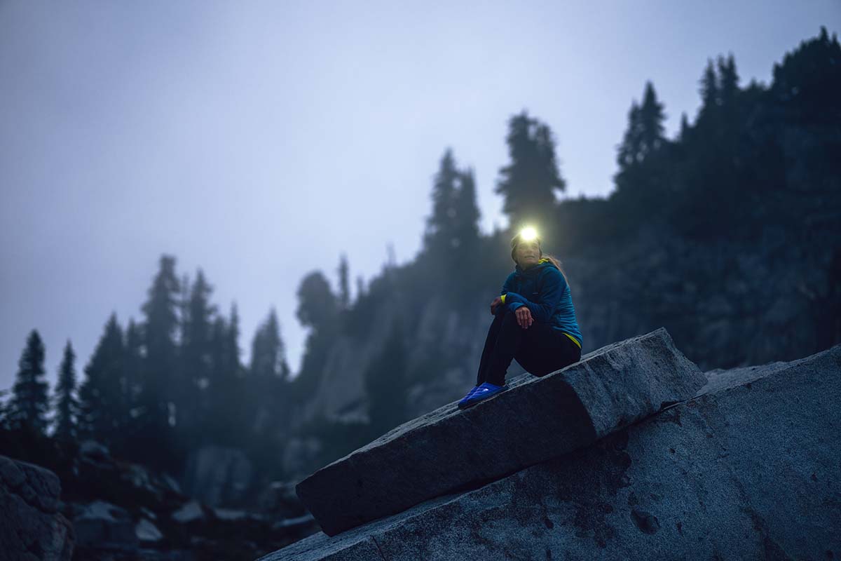 Patagonia Nano-Air Hoody (sitting on rock at dusk)